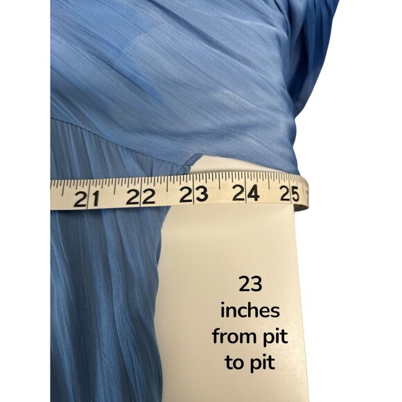 Free People Blue Ruffled Mini Dress With Tie Waist & Bell Sleeves - Size L - Picture 7 of 8